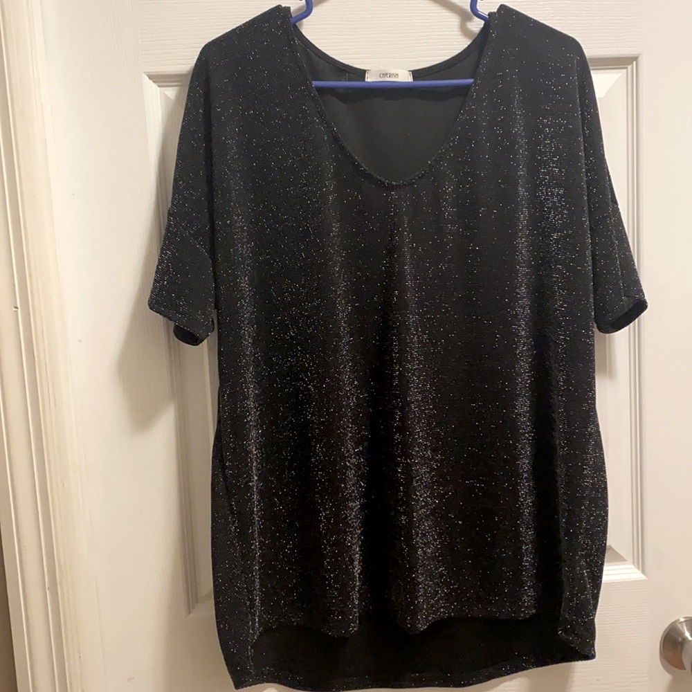 Cherish black sequin short sleeve blouse